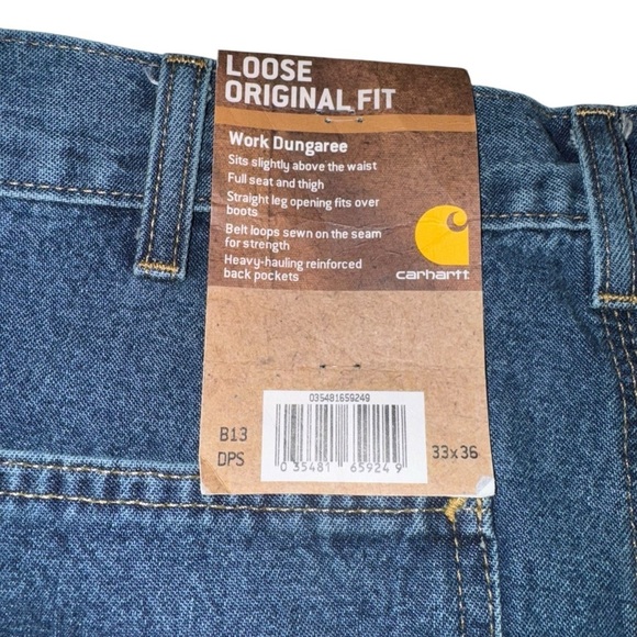 Carhartt Loose Original Fit Work Dungaree Jeans Mens 33x36 NWT Workwear Denim - Picture 6 of 8